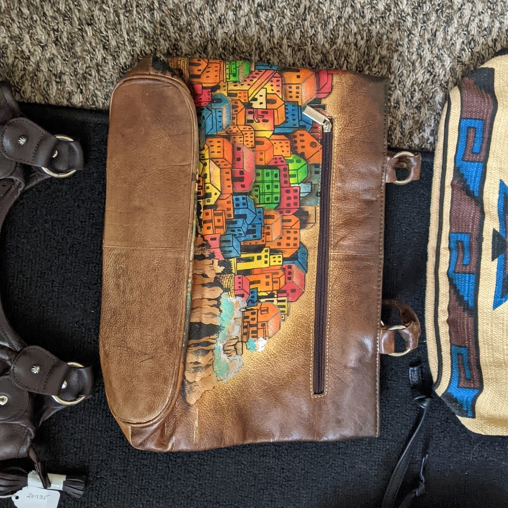 Brown Leather Men's Bag with Colorful Design